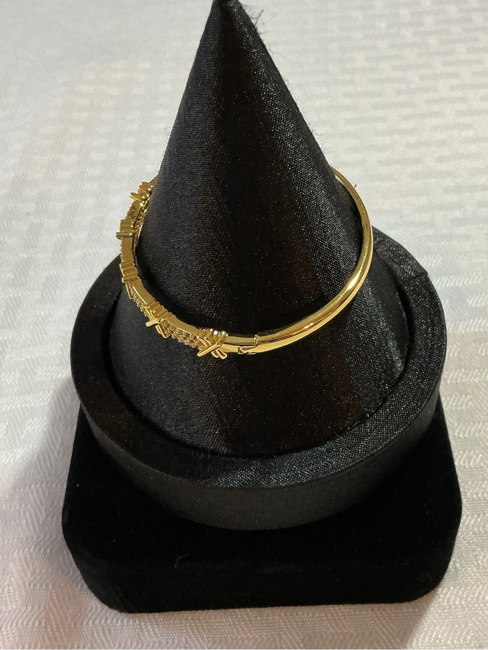 Pave’ Micro Rhinestone “X” Cross Style Gold Tone Bangle Bracelet - Picture 3 of 6